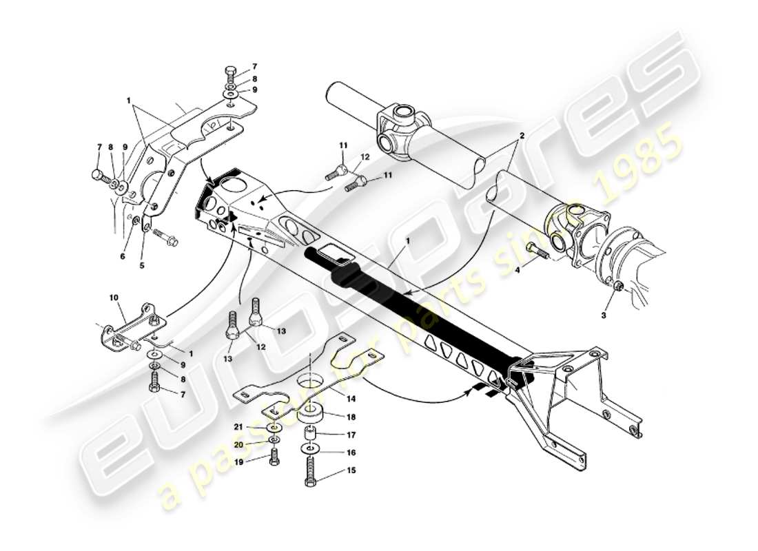 aston martin v8 volante (1999) diagramme des pièces du tube de couple et de l'arbre de transmission