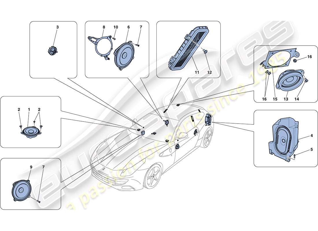 ferrari ff (rhd) système de haut-parleurs audio schéma des pièces