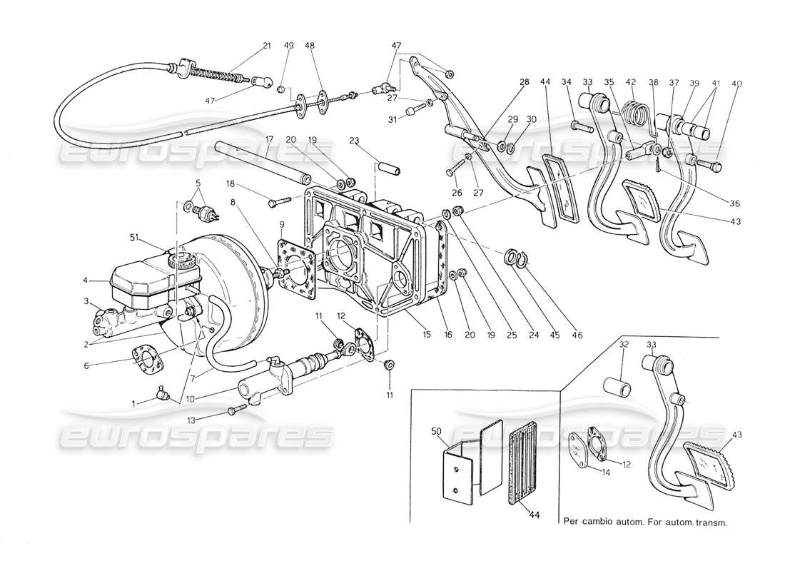 maserati biturbo spider ensemble de pédales - pompe d'embrayage de servofrein pour rhd - schéma des pièces