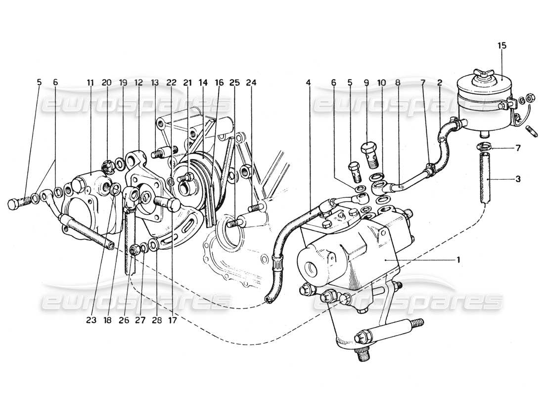 ferrari 365 gtc4 (mechanical) boîtier de direction et pompe - schéma des pièces de révision