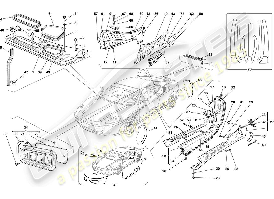 ferrari f430 coupe (rhd) boucliers - garniture externe schéma des pièces