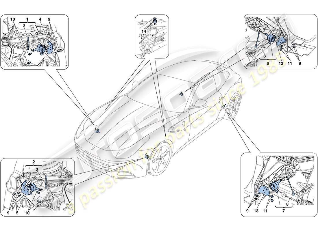 ferrari ff (rhd) gestion électronique (suspension) schéma des pièces