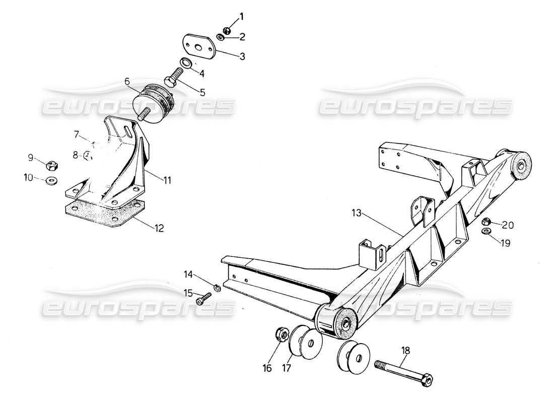 lamborghini countach lp400 schéma des pièces du sous-châssis du moteur