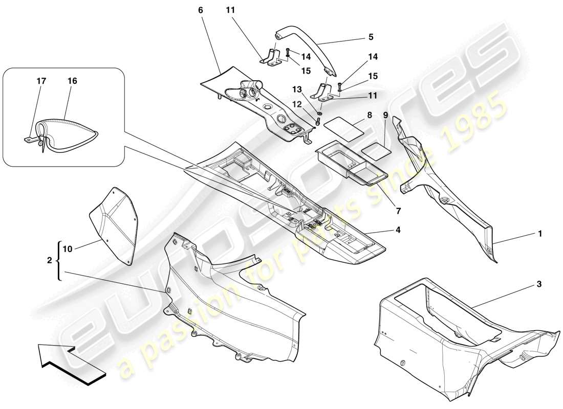 ferrari 599 gto (rhd) tunnel - sous-structure et accessoires schéma des pièces