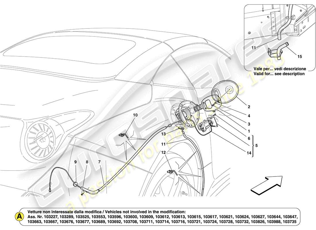 ferrari california (usa) trappe de remplissage de carburant et commandes schéma des pièces