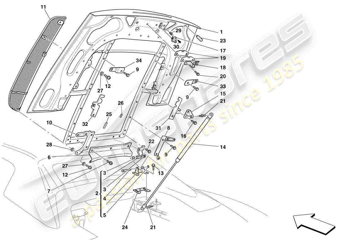ferrari f430 scuderia spider 16m (rhd) couvercle du compartiment moteur schéma des pièces