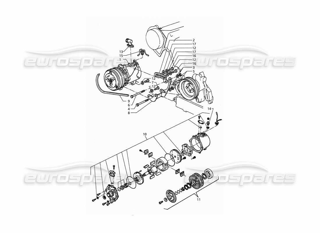maserati qtp. 3.2 v8 (1999) diagramme des pièces du compresseur d'air et des supports