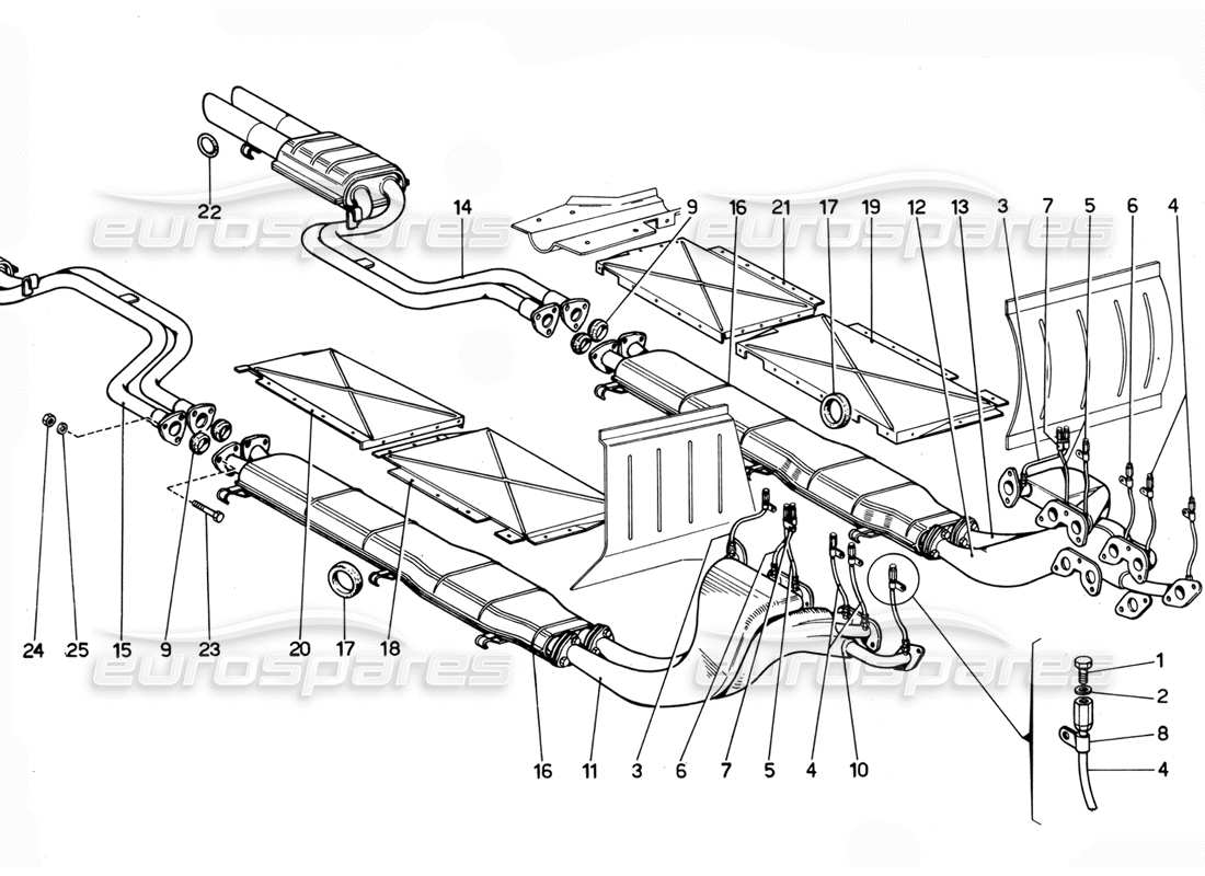 ferrari 365 gtc4 (mechanical) diagramme de pièce de révision d'échappement aux états-unis