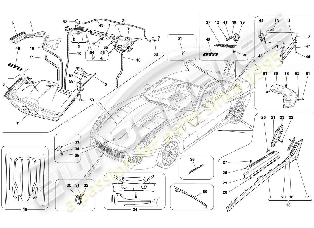 ferrari 599 gto (usa) garniture extérieure schéma des pièces