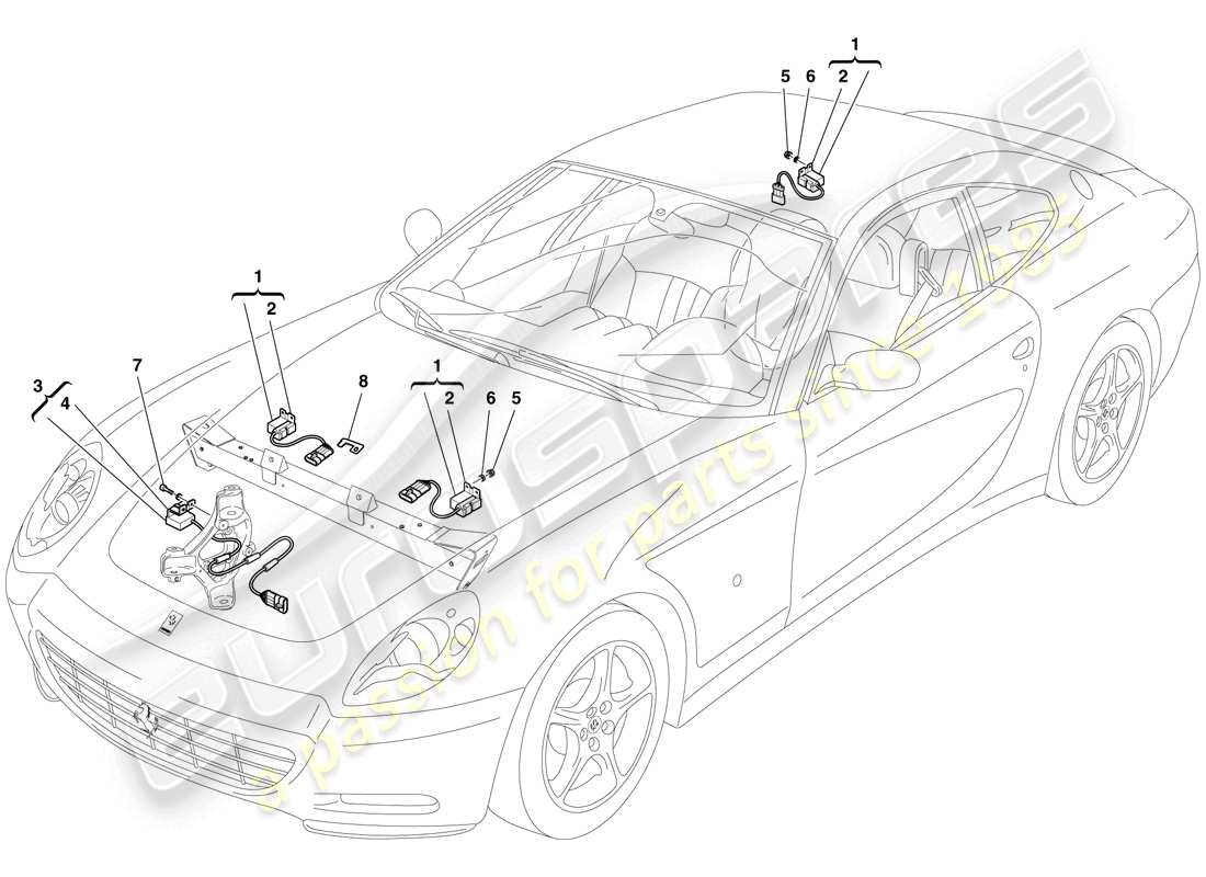 ferrari 612 scaglietti (rhd) capteurs d'accélération schéma des pièces