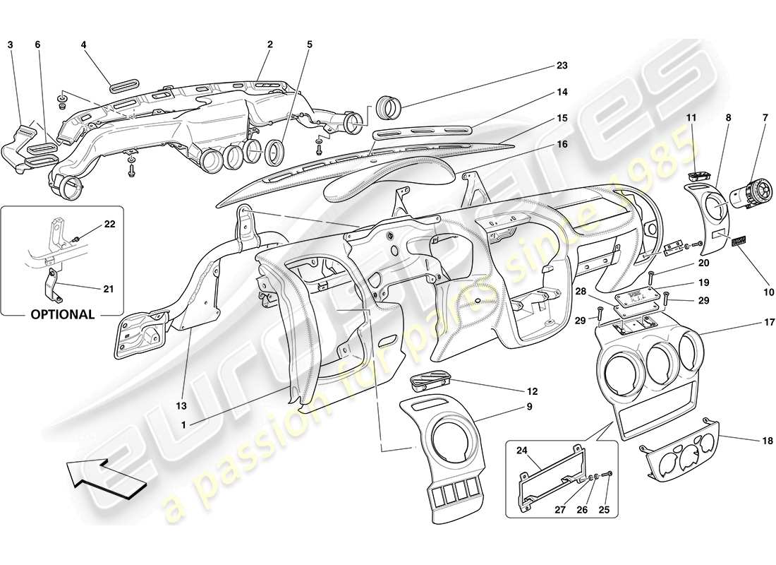 ferrari f430 coupe (europe) diagramme des pièces du tableau de bord