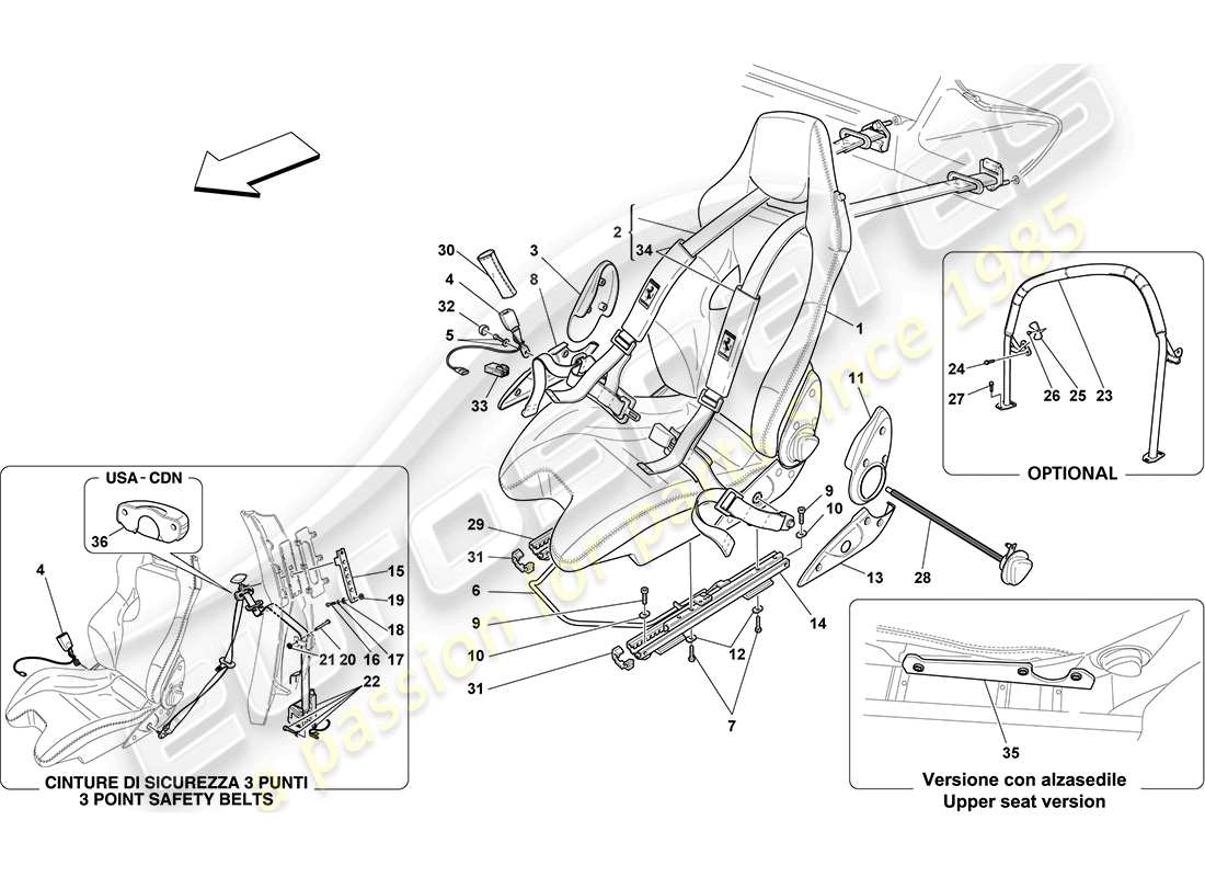 ferrari f430 coupe (usa) racing seat-4 point siège harnais-arceau de sécurité schéma des pièces