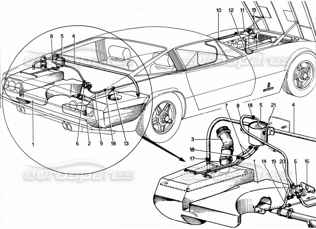 ferrari 365 gtc4 (mechanical) circuit de carburant usa - schéma des pièces de révision