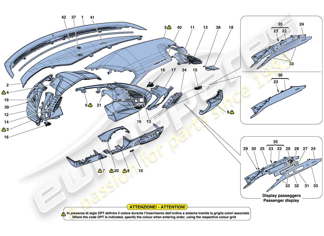 ferrari 488 gtb (europe) tableau de bord - garniture schéma des pièces