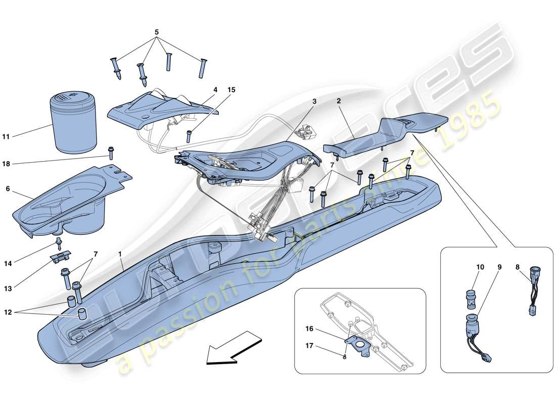 ferrari 458 spider (usa) tunnel - sous-structure et accessoires schéma des pièces