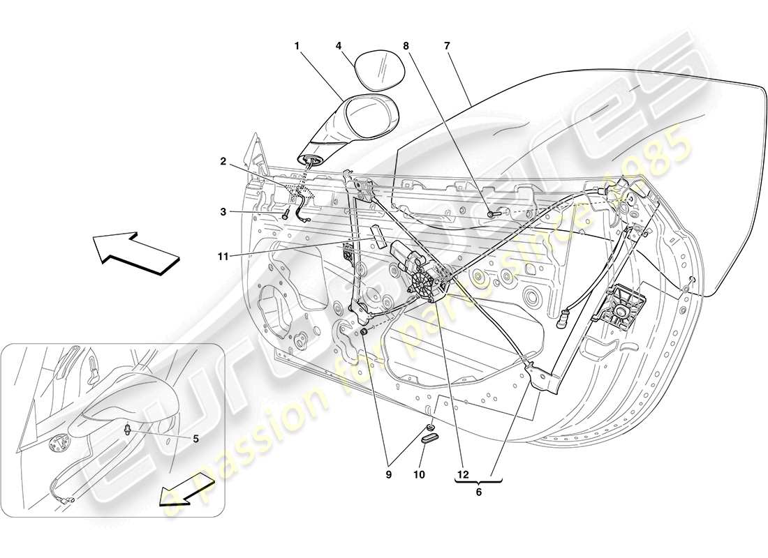ferrari california (usa) vitres électriques et rétroviseurs électriques schéma des pièces