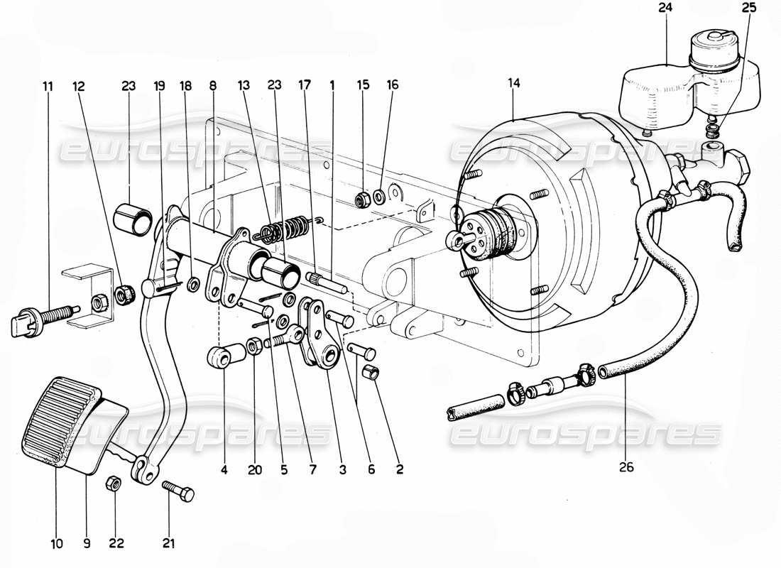 ferrari 365 gtc4 (mechanical) schéma des pièces de la pédale de frein (rhd)