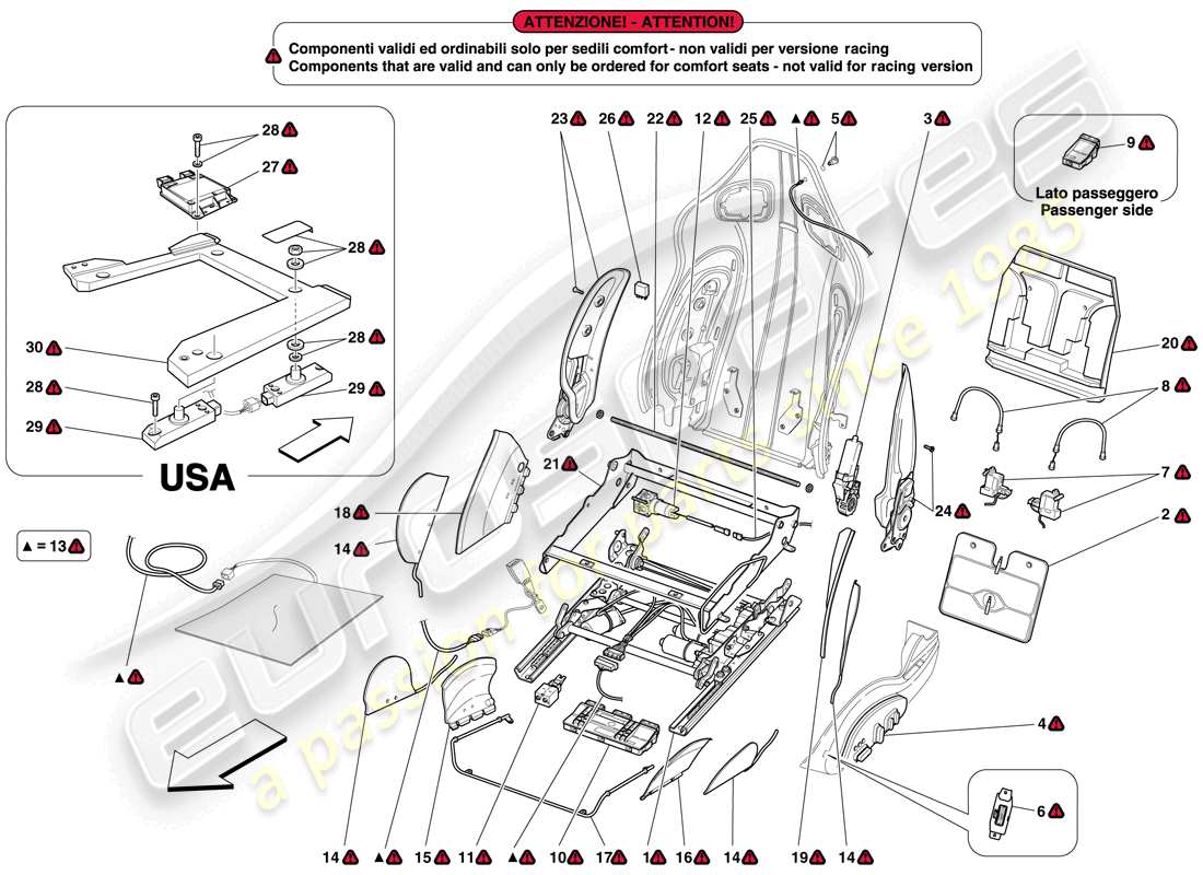 ferrari 599 sa aperta (usa) siège avant - guides et mécanismes de réglage schéma des pièces