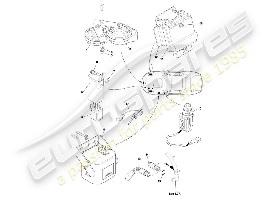 aston martin db7 vantage (2002) diagramme des pièces des composants du sous-capot