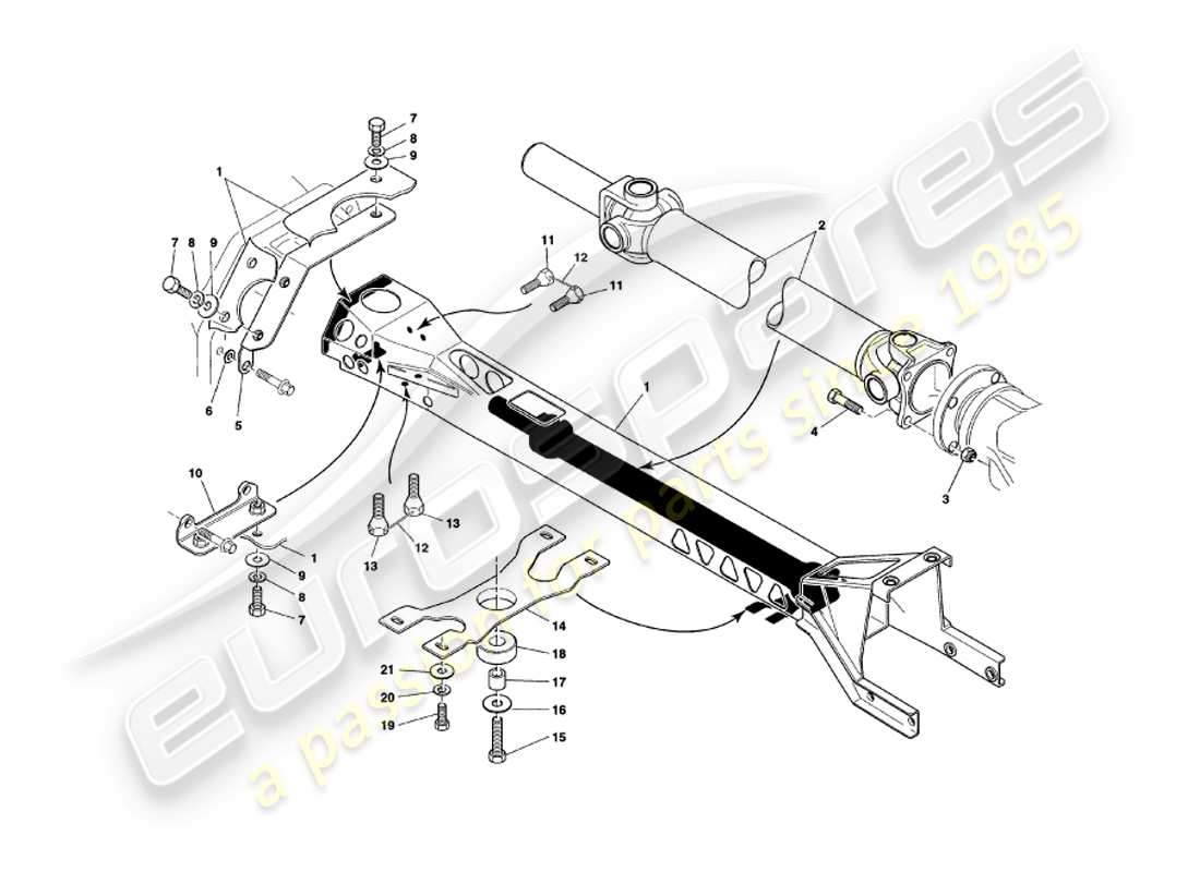 aston martin v8 coupe (1999) diagramme des pièces du tube de couple et de l'arbre de transmission