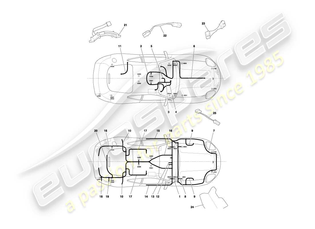 aston martin db7 vantage (2004) diagramme des pièces des faisceaux