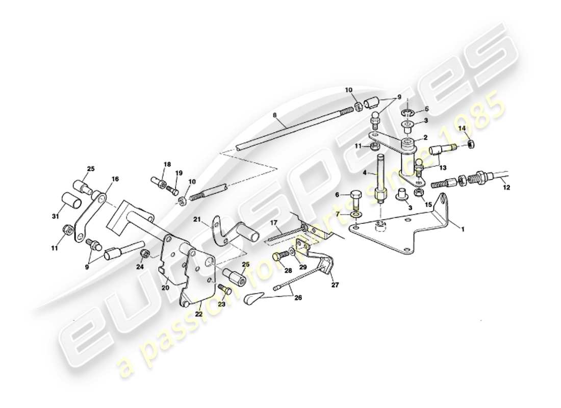aston martin v8 volante (1998) schéma des pièces de la tringlerie et des commandes de l'accélérateur