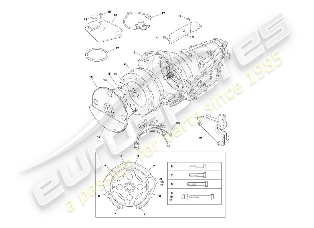 aston martin db7 vantage (2001) transmission automatique, diagramme de pièce du convertisseur de couple