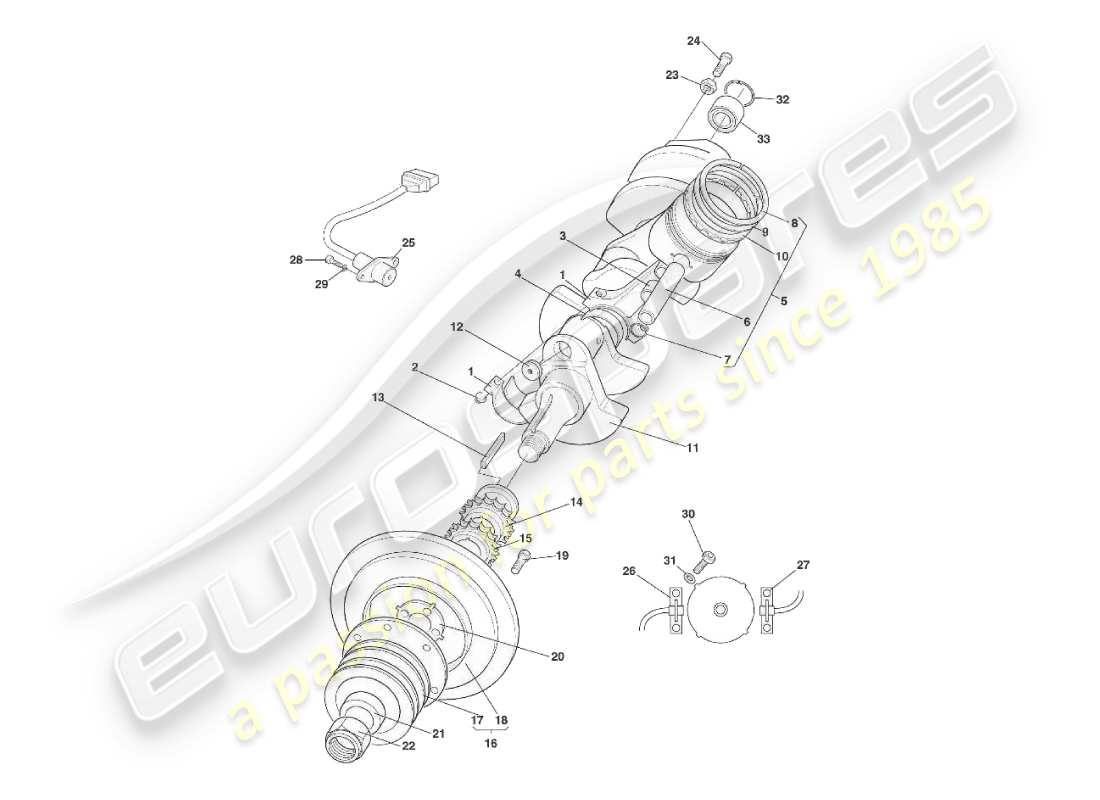 aston martin v8 virage (2000) diagramme des pièces du vilebrequin, des pistons et des bielles