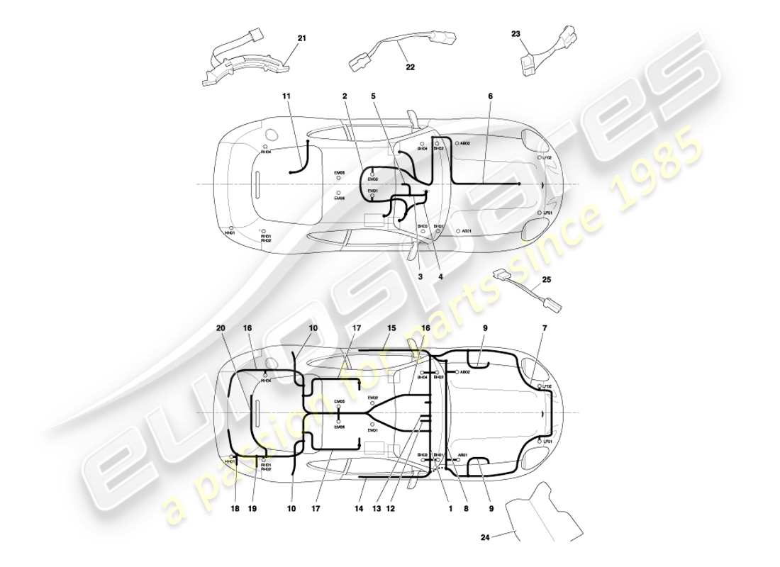 aston martin db7 vantage (2003) diagramme des pièces des faisceaux