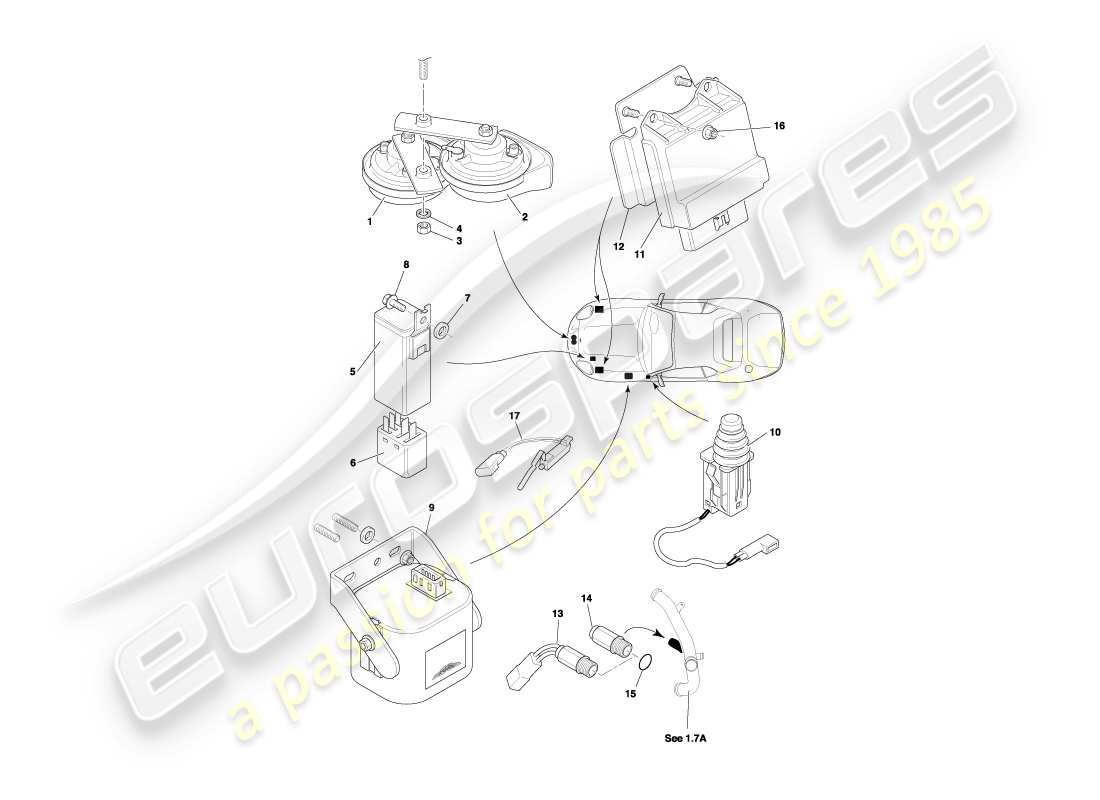 aston martin db7 vantage (2000) diagramme des pièces des composants du sous-capot