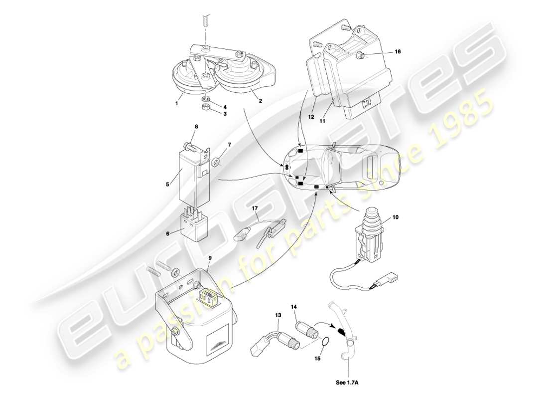 aston martin db7 vantage (2003) diagramme des pièces des composants du sous-capot