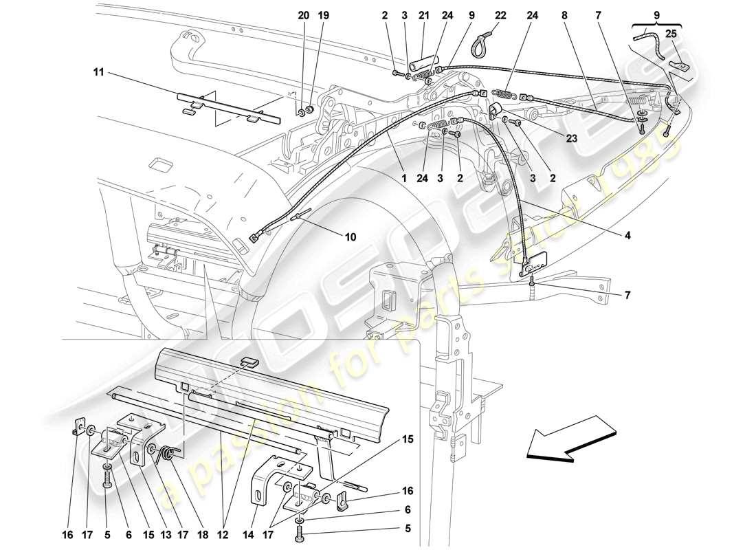 ferrari f430 scuderia (rhd) câbles et mécanisme de toit schéma des pièces