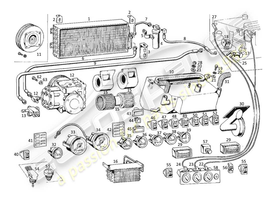 maserati kyalami instruments de bord - conditionnement schéma des pièces