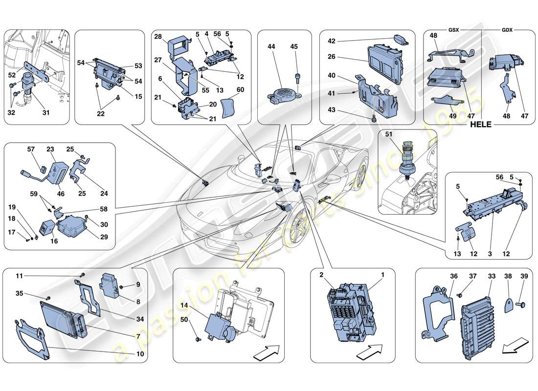 ferrari 458 italia (usa) schéma des pièces des calculateurs du véhicule