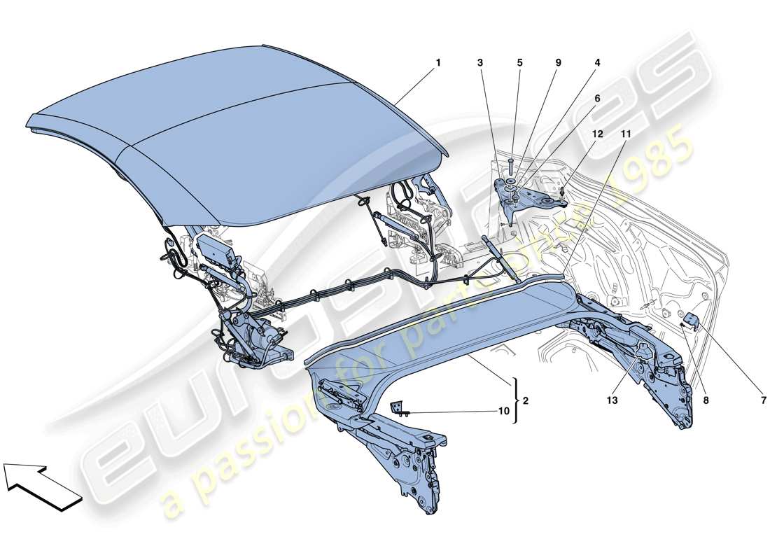 ferrari california t (europe) toiture électrique : structure schéma des pièces