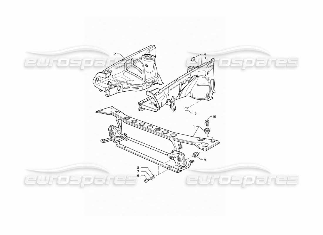 maserati qtp v6 (1996) coque de carrosserie : diagramme des pièces du panneau avant et des passages de roues intérieurs