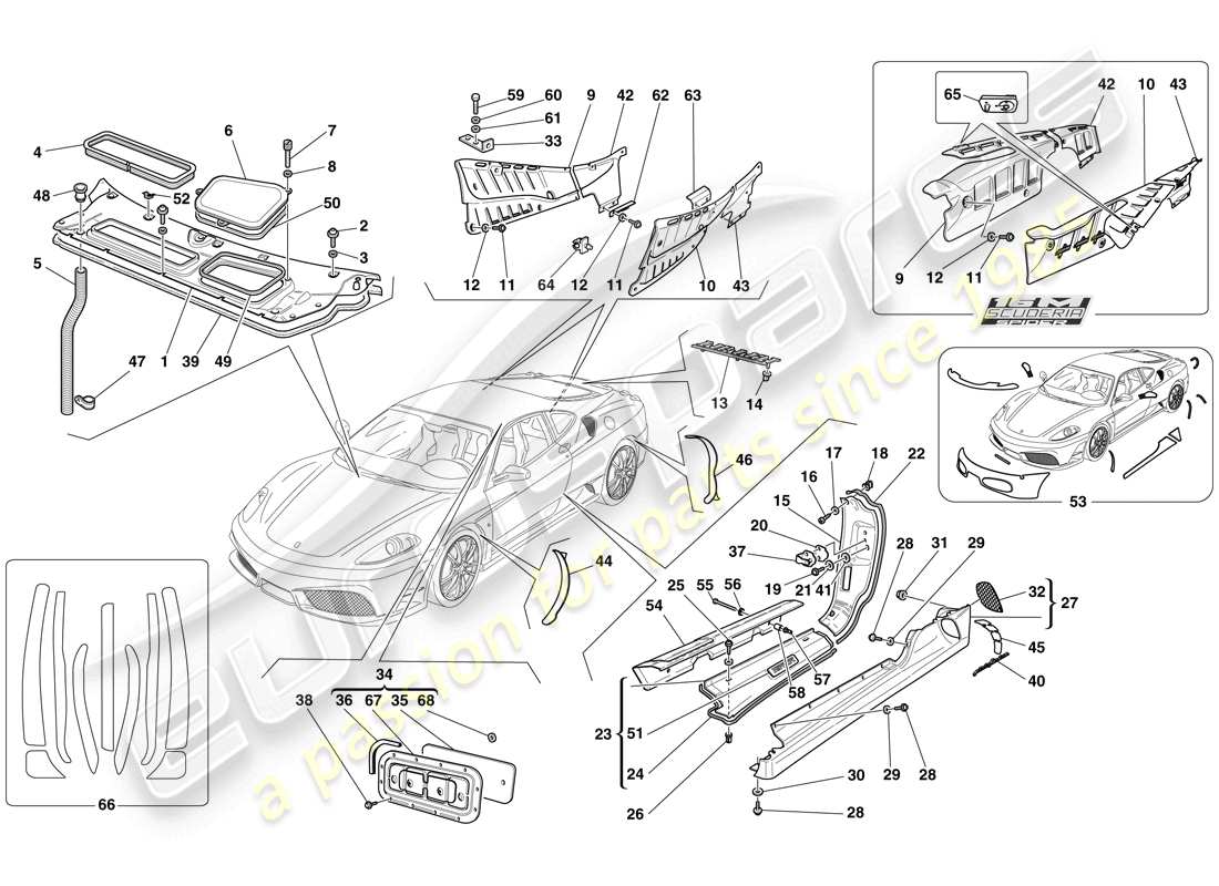 ferrari f430 scuderia spider 16m (usa) boucliers - garniture extérieure schéma des pièces