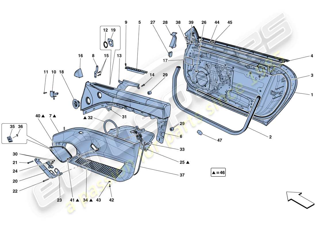 ferrari f12 tdf (europe) portes - sous-structure et garniture schéma des pièces