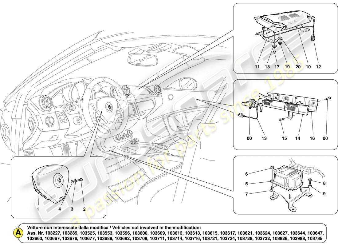 ferrari california (usa) système airbag schéma des pièces