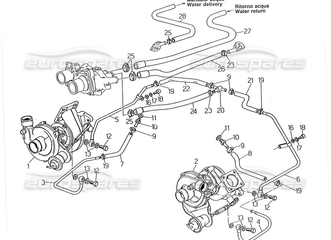 maserati 2.24v turbosoufflantes refroidies à l'eau schéma des pièces