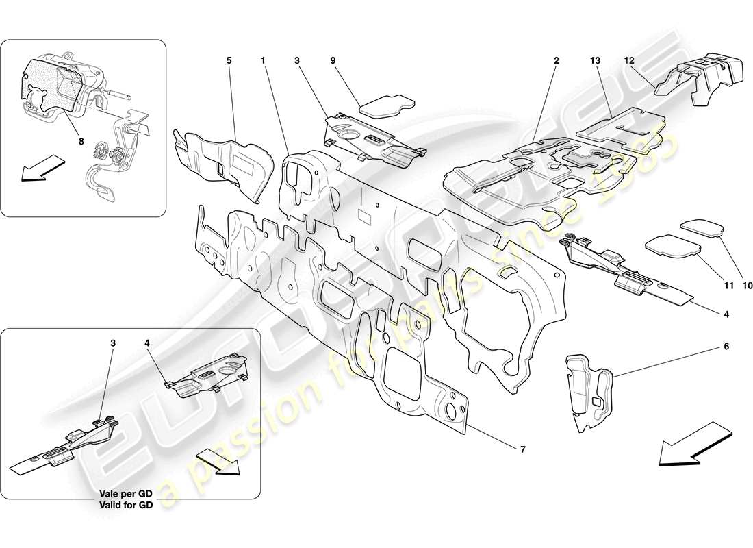ferrari california (usa) insonorisation dans le véhicule schéma des pièces