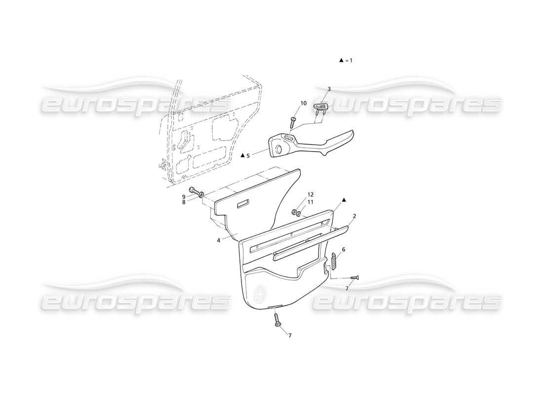 maserati qtp v6 evoluzione garnitures intérieures : diagramme de pièces des panneaux de porte arrière