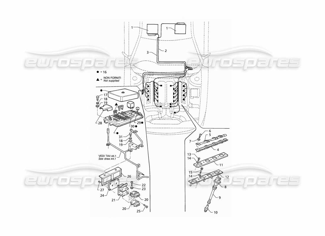 maserati qtp v8 (1998) schéma des pièces du système d'allumage (rhd)