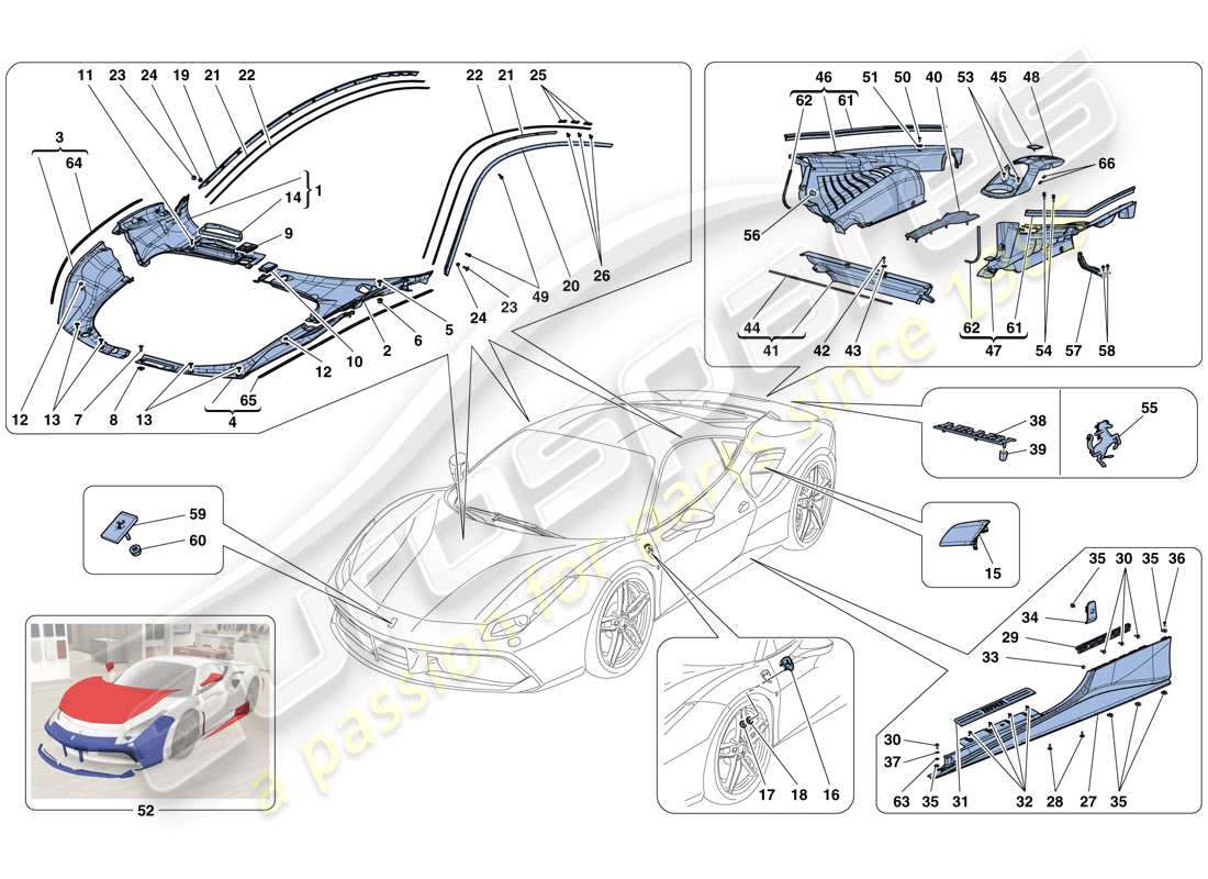 ferrari 488 gtb (europe) boucliers - garniture extérieure schéma des pièces