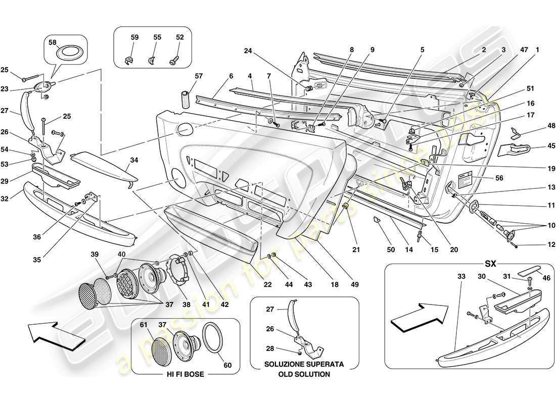 ferrari f430 coupe (rhd) portes - sous-structure et garniture schéma des pièces