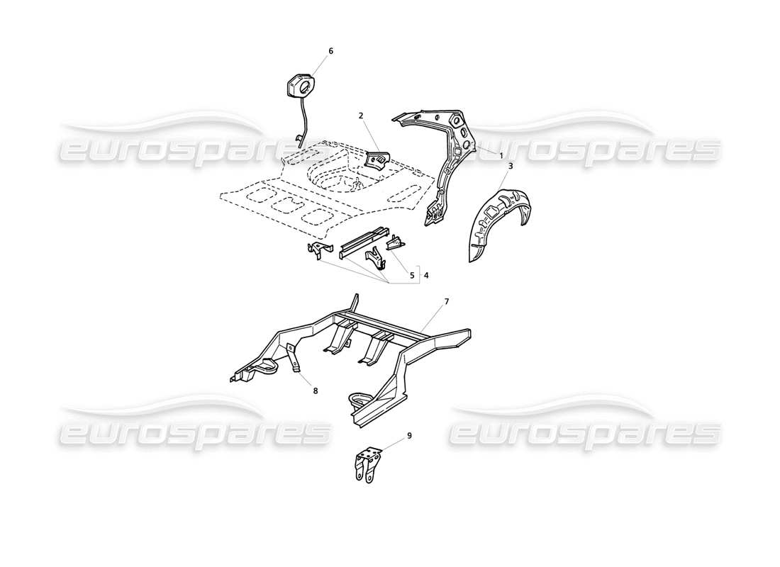maserati qtp v6 evoluzione coque de carrosserie : diagramme des pièces de la structure extérieure arrière