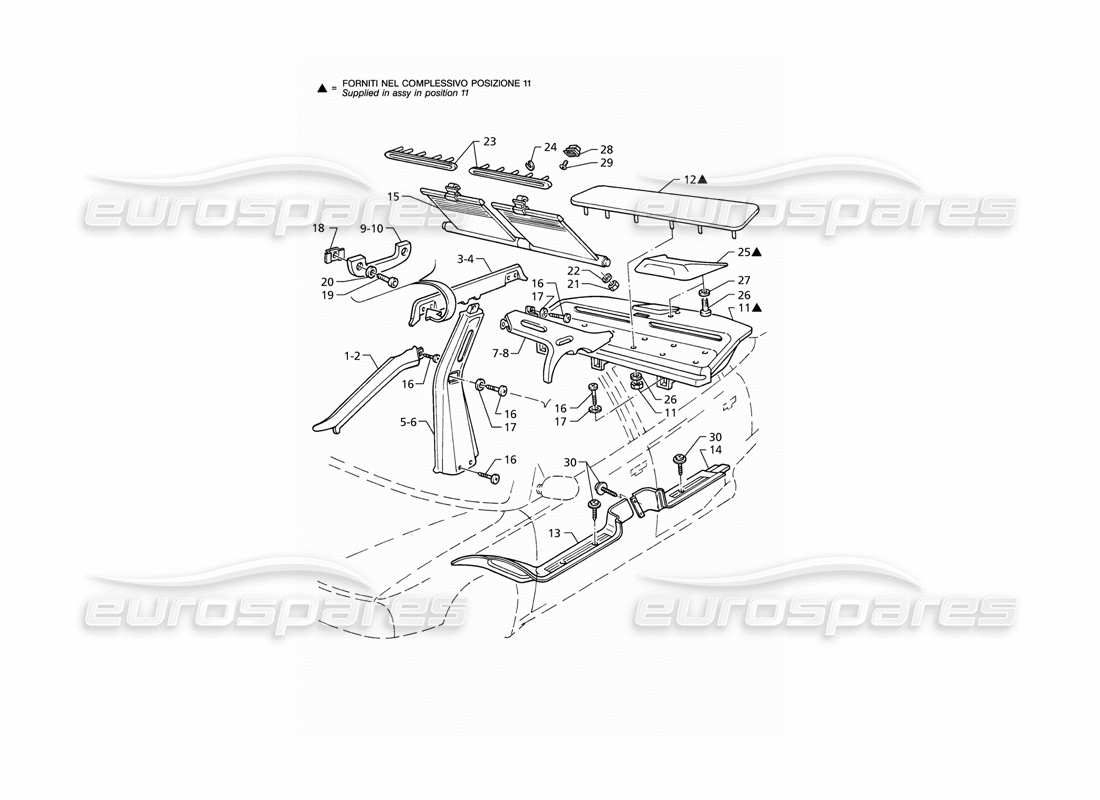 maserati qtp v8 (1998) garnitures intérieures : piliers schéma des pièces