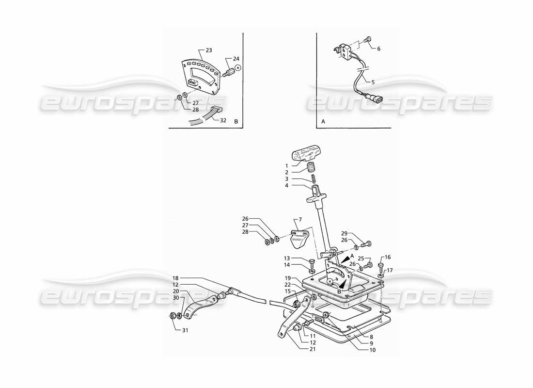 maserati qtp v6 (1996) commandes extérieures de la transmission automatique schéma des pièces