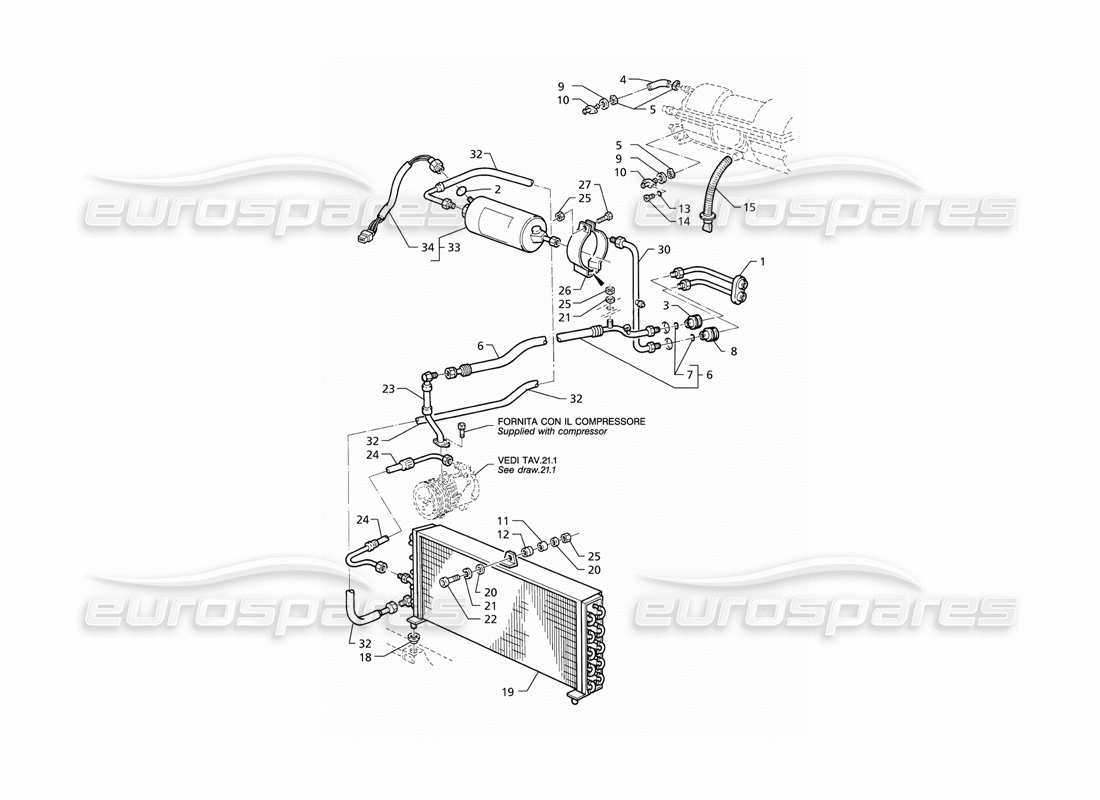 maserati qtp v6 (1996) système de climatisation (lhd) schéma des pièces
