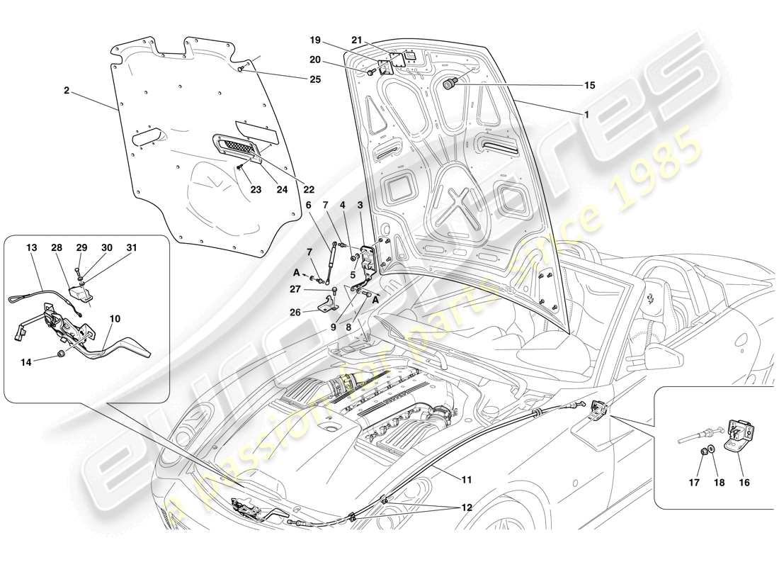 ferrari 599 sa aperta (europe) couvercle du compartiment moteur schéma des pièces